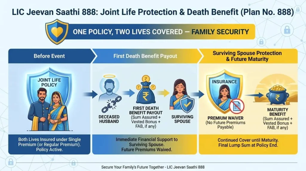 LIC Jeevan Saathi 888 death benefit for husband and wife