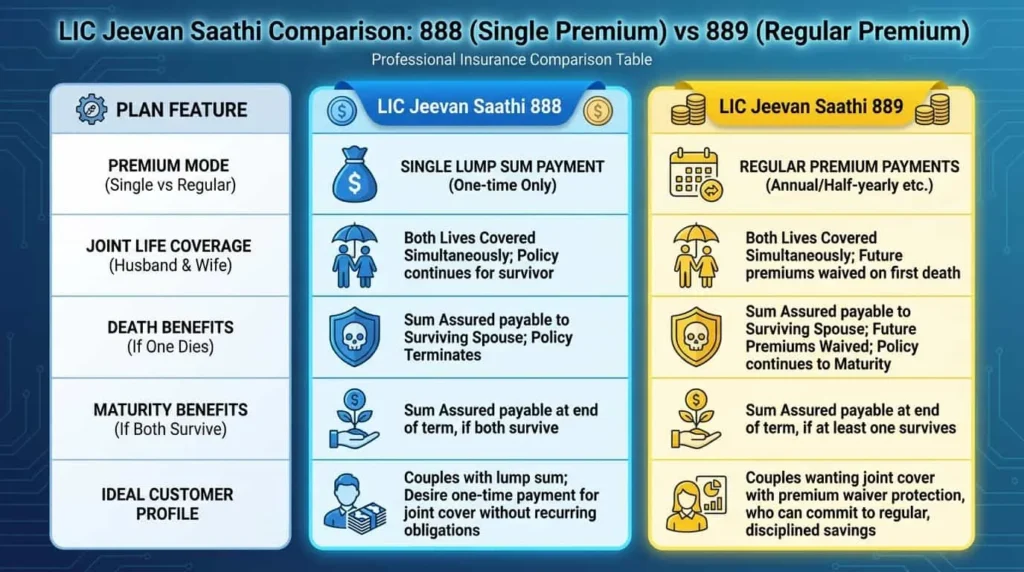 Comparison of LIC Jeevan Saathi 888 and LIC Jeevan Saathi 889 plans